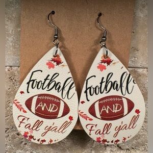 Earrings Football and Fall Y’all Droplet PU Faux Leather Vegan 2”